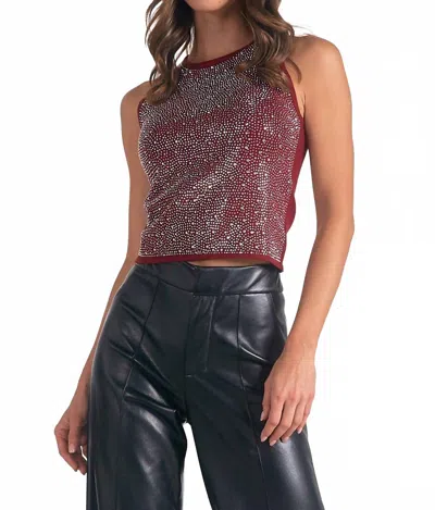 Elan Rhinestone Sweater Tank Top In Maroon In Black