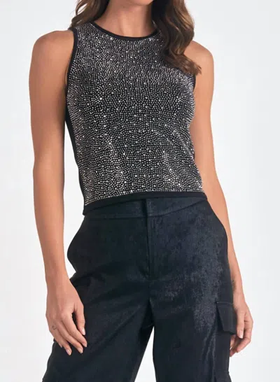 Elan Opalite Sparkle Sweater Tank In Black