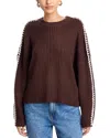Elan Ribbed Blanket Stitch Sweater In Brown