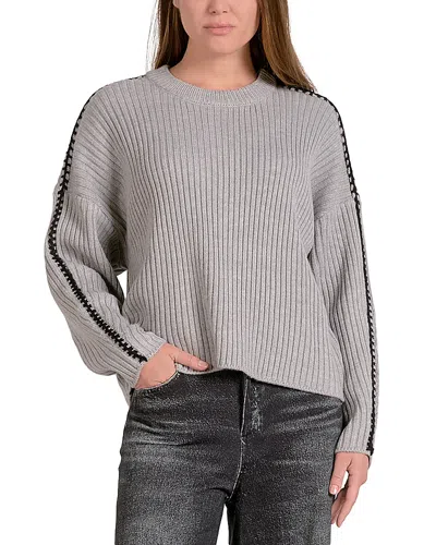 Elan Ribbed Blanket Stitch Sweater In Gray