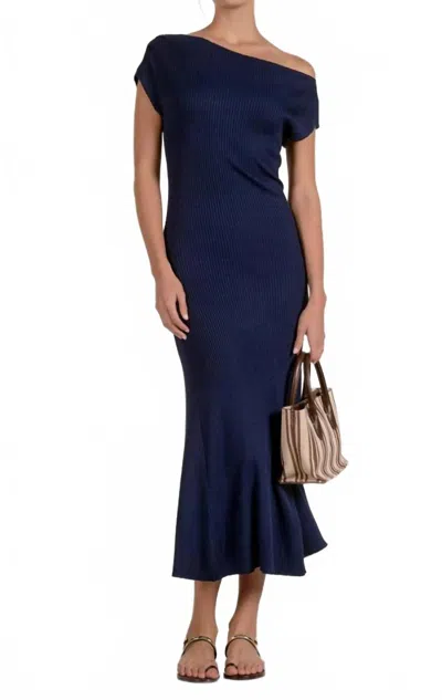Elan Ribbed Cap Sleeve Knit Midi Dress In Navy In Blue