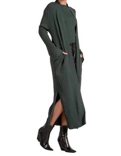 Elan Ribbed Duster Cardigan In Pine In Green