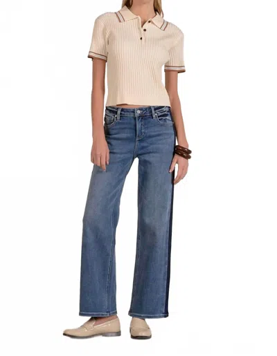 Elan Ribbed Polo Sweater Top In Beige In Sand