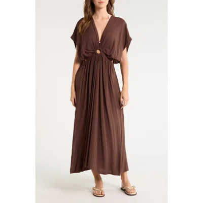 Elan Ring Cover-up Maxi Dress In Brown