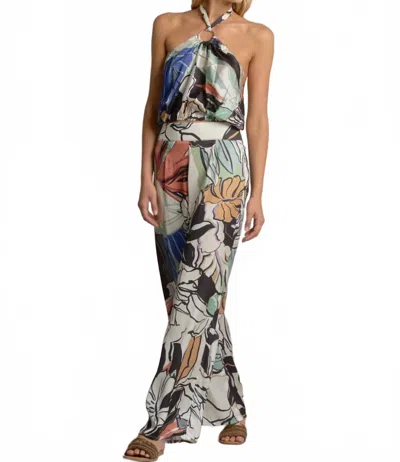 Elan Ring Halter Top In Blue Botanical In Multi