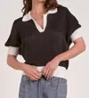 Elan Clara Collared Elbow Sleeve Sweater In Black In Multi