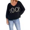 Elan Rock V-neck Sweater In Black In Black