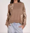 ELAN ROSEN HEARTS CREWNECK SWEATER IN MACCHIATO