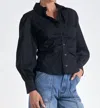 Elan Rouch Button Down Top In Black In Black
