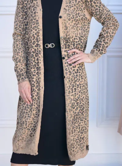 Elan Rue Leopard Cardigan In Beige