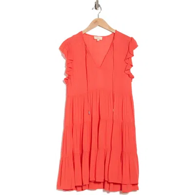 Elan Ruffle Cap Sleeve Tiered Cover-up Dress In Red