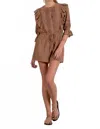 Elan Ruffle Front Romper In Caramel In Brown