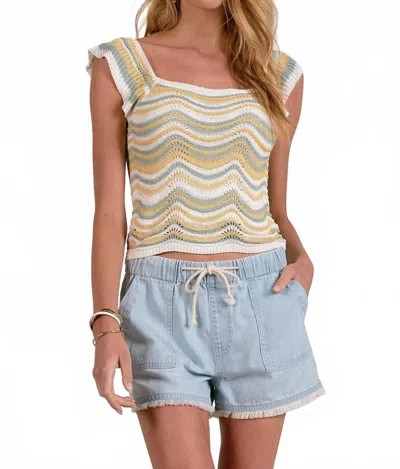 Elan Ruffle Knit Sleeve Tank In White Multi