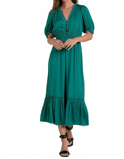 Elan Ruffle Midi Dress In Emerald Green