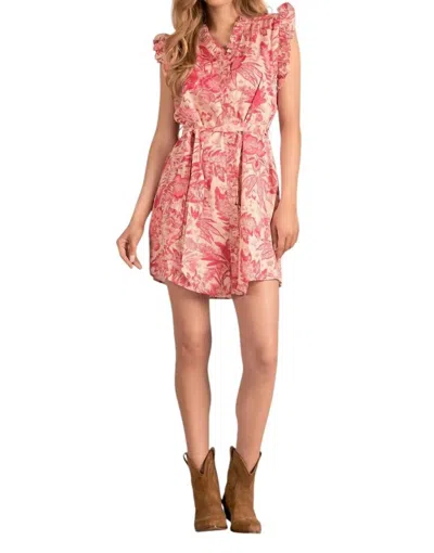 Elan Ruffle Sleeve Dress In Pink Leafy Floral In Multi