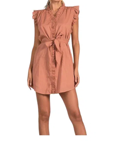 Elan Ruffle Sleeve Dress In Rust In Brown