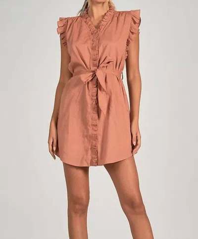 Elan Ruffle Sleeve Dress In Sandstone In Silver