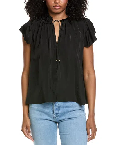 Elan Ruffle Sleeve Top In Black