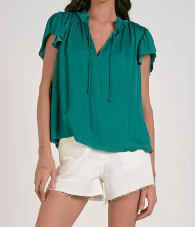 Elan Ruffle Sleeve Top In Green