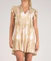 Elan Ruffle Sleeve V-neck Tiered Mini Dress In Taupe Rio In Multi