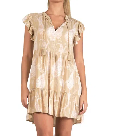 Elan Ruffle Sleeve V-neck Tiered Mini Dress In Taupe Rio In Multi