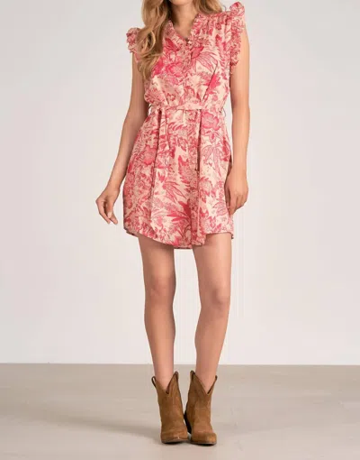 Elan Ruffle Sleeves Mini Dress In Pink Leafy