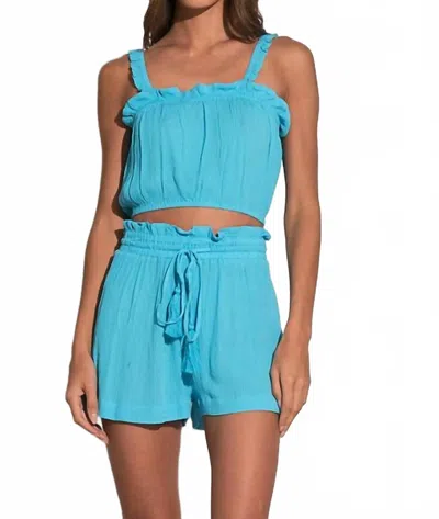 Elan Ruffle Tank Top In Teal In Blue