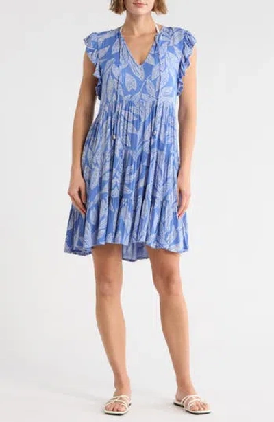 Elan Ruffle Tiered Cover-up Dress In Blue