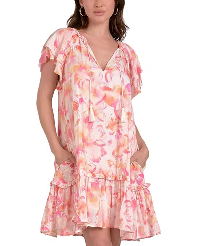 Elan Ruffled Short Sleeve Dress In Pink Allure