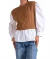 Elan Ryan Knit Sweater Long Sleeve Top Set In Dark Tan