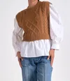 Elan Elisa Layered Sweater Vest In Dark Tan In Gray