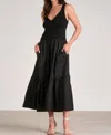 Elan Mixed Fabric Maxi Dress In Black In Black