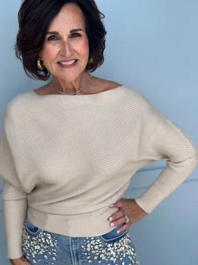Elan Sandy Wide Neck Sweater In Taupe In Multi