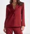 Elan Satin Long Sleeve Blazer In Wine In Red