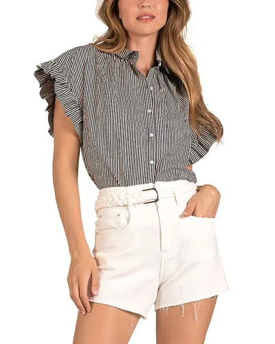 Elan Seersucker Blouse In Black Off White