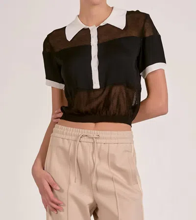 Elan Semi Sheer Colorblock Top In Black