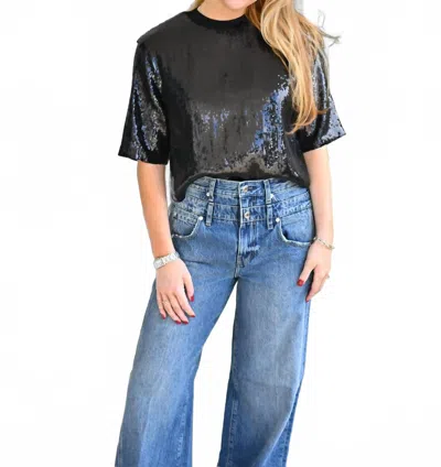Elan Sequin Short Sleeve Shirt In Black