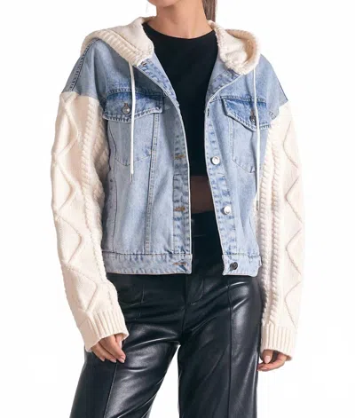 ELAN SERENA SWEATER JACKET IN DENIM/OFF WHITE