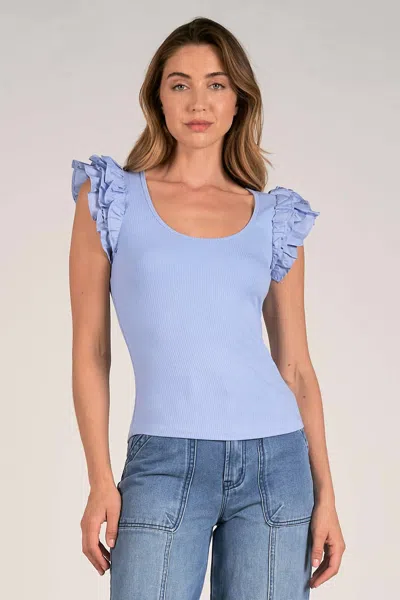 Elan Shay Scoop Neck Ruffle Shoulder Top In Blue