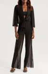 ELAN ELAN SHEER TIE FRONT COVER-UP TOP