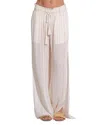 Elan Sheer Wide Leg Cover Up Pants In White W/ Stripe