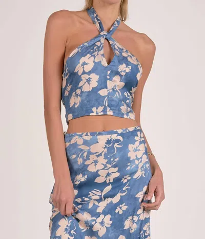 Elan Blossom Halter Top In Blue In Multi