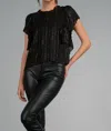 Elan Shimmer Flutter Sleeve Top In Black In Black