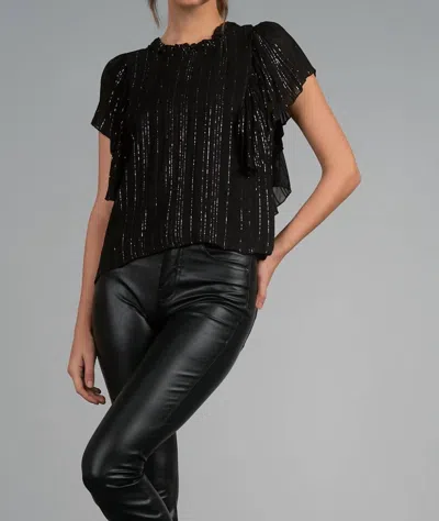 Elan Shimmer Flutter Sleeve Top In Black