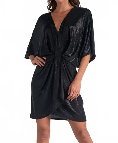 Elan Shimmer Gathered Dress In Black