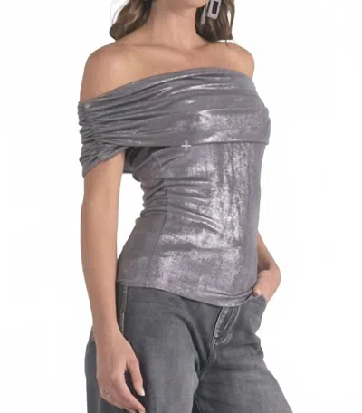 Elan Shimmer Off Shoulder Top In Grey In Gray