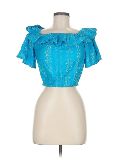 Pre-owned Elan Short Sleeve Blouse In Blue