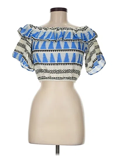 Pre-owned Elan Short Sleeve Blouse In Blue