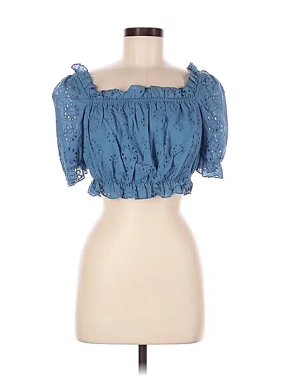 Pre-owned Elan Short Sleeve Blouse In Blue