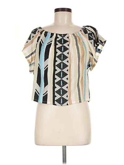 Pre-owned Elan Short Sleeve Blouse In Ivory